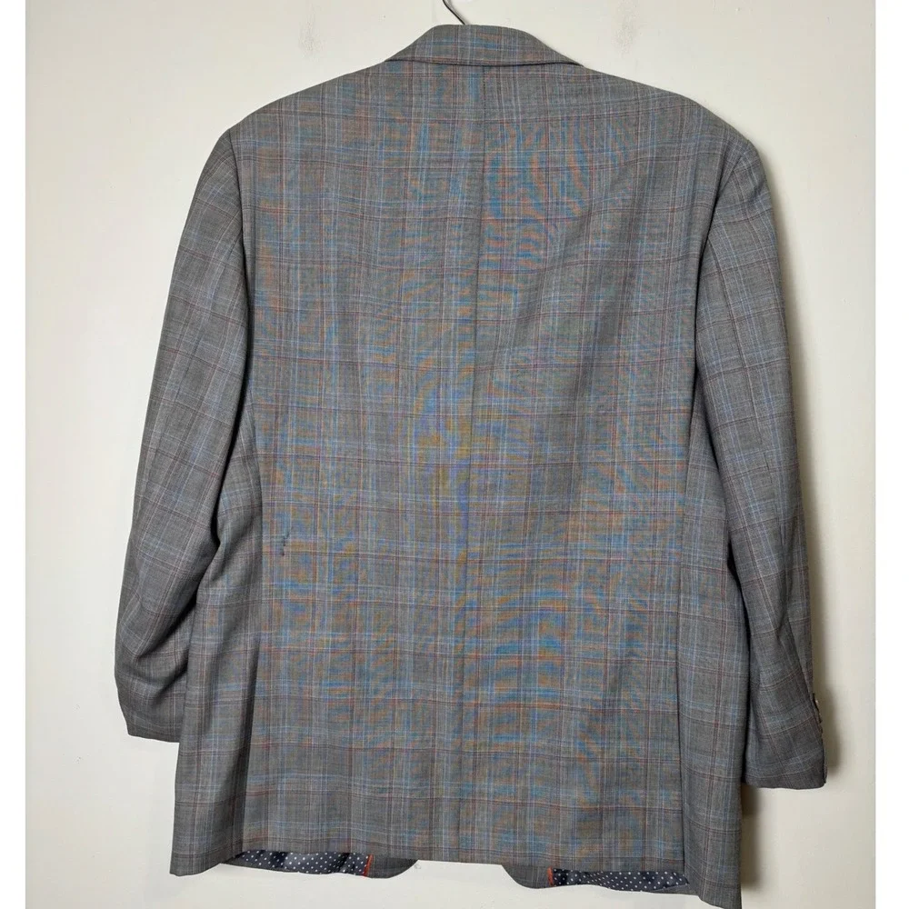 Tallia Mens Grey Glen Plaid Sport Coat 44R Wool 2-Button Blazer NWT Small Flaw